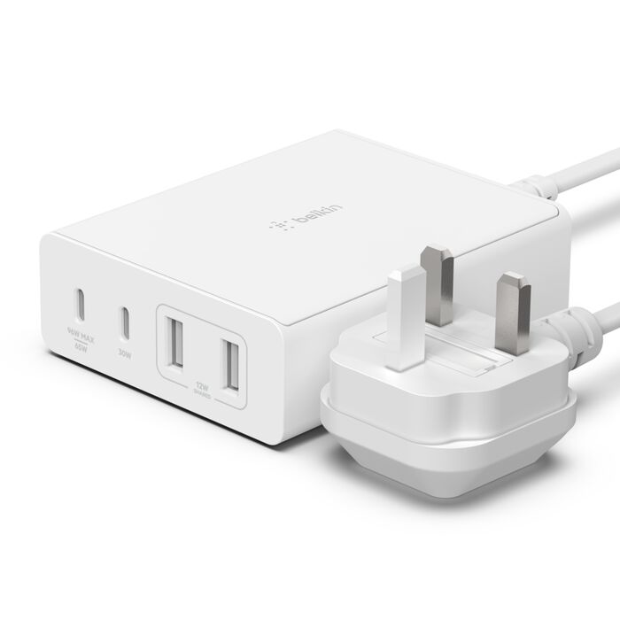 Belkin BoostCharge Pro 108W GaN 4-Port Charger - Black + 2 Cables